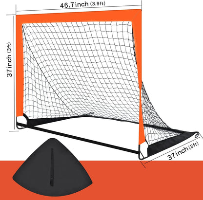 2 Pack 4’ X 3’ Size Portable Kid Soccer Goals for Backyard, Indoor and Outdoor Pop up Soccer Goals, Orange,