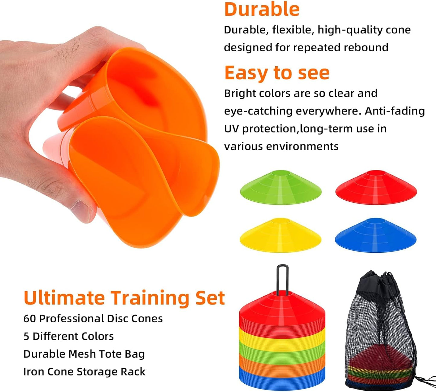 60/120 Pack Agile Soccer Cones with Portable Bags & Brackets,Sports Cones,Cones for Sports Training，Soccer Cones for Training，Soccer Training Equipment，Agile Soccer Cones Used for Football Training