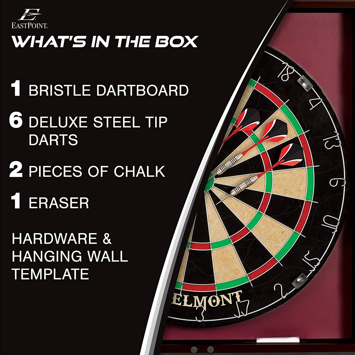 Official Size Dart Board Cabinet Set- Easy-Assembly & Complete with 6 Deluxe Steel Tip Darts and Accessories -Premium Darts Set with Scoreboard for Bar Games & Indoor Games
