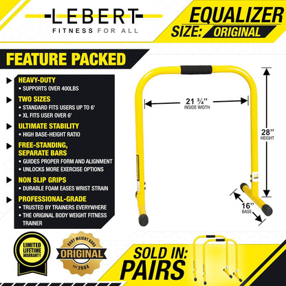 Lebert Equalizer Total Body Strengthener – Portable Dip Station for Full Bodyweight Training – Includes Hip Resistance Band & Online Coaching – Available in Standard & XL Sizes