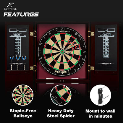 Official Size Dart Board Cabinet Set- Easy-Assembly & Complete with 6 Deluxe Steel Tip Darts and Accessories -Premium Darts Set with Scoreboard for Bar Games & Indoor Games
