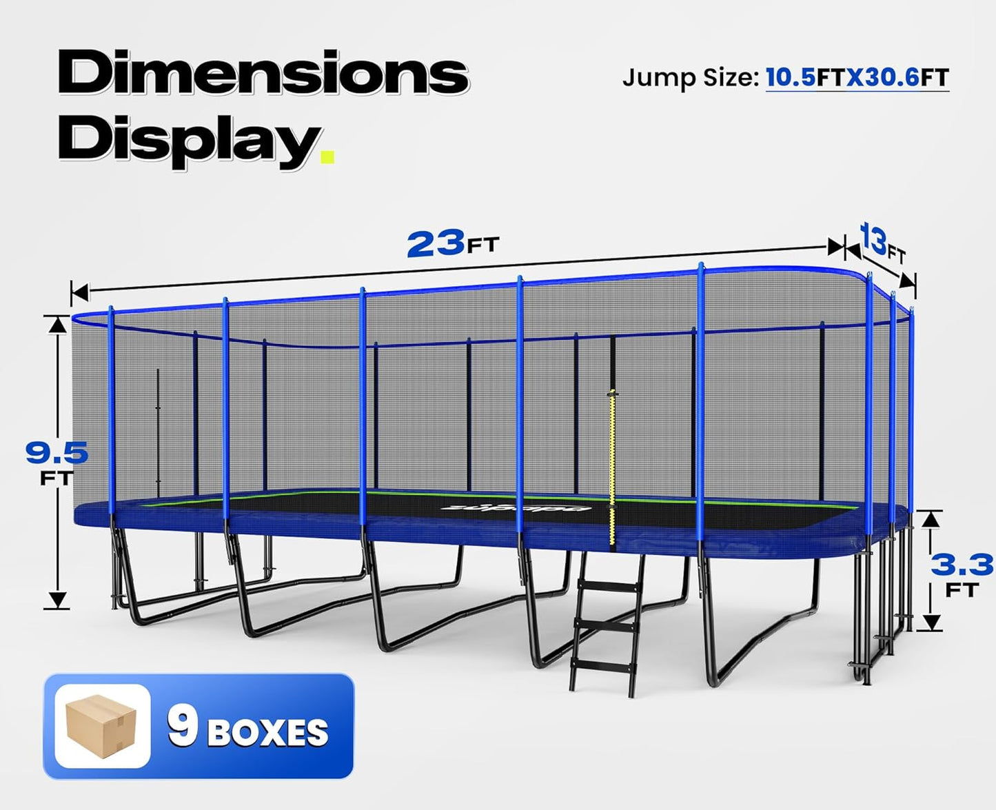 2500LBS Weight Capacity Rectangle Trampoline 13X23Ft Outdoor Square Gymnastics Trampolines with 10-Year Quality Assurance for Kids Adults Large Commercial Grade Rectangular Pro Trampoline