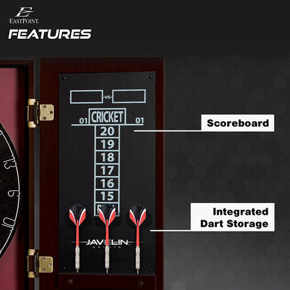 Official Size Dart Board Cabinet Set- Easy-Assembly & Complete with 6 Deluxe Steel Tip Darts and Accessories -Premium Darts Set with Scoreboard for Bar Games & Indoor Games