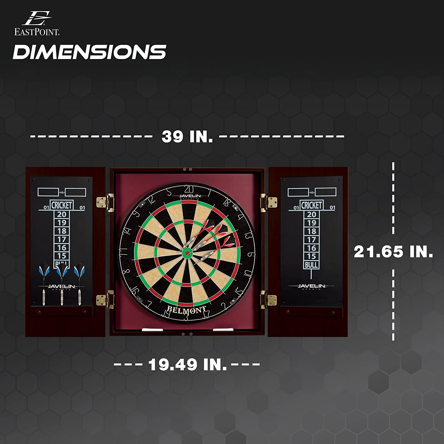 Official Size Dart Board Cabinet Set- Easy-Assembly & Complete with 6 Deluxe Steel Tip Darts and Accessories -Premium Darts Set with Scoreboard for Bar Games & Indoor Games