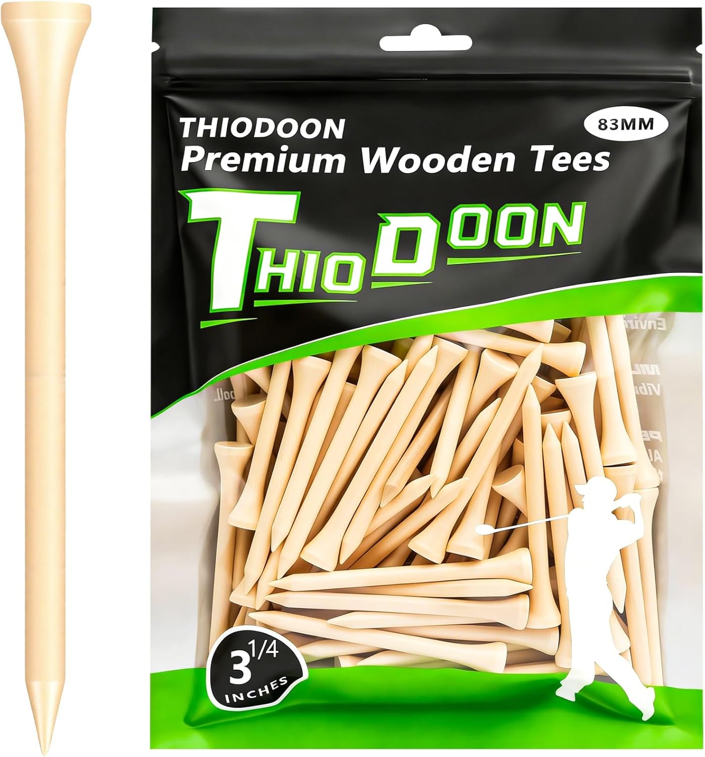 Golf Tees Professional Natural Wood Golf Tees Pack of 100, Golfing Tees Multiple Colors Size 3-1/4 Inch, 2-3/4 Inch or 2-1/8 Inch, Tall Golf Tees Bulk Reduce Side Spin and Friction